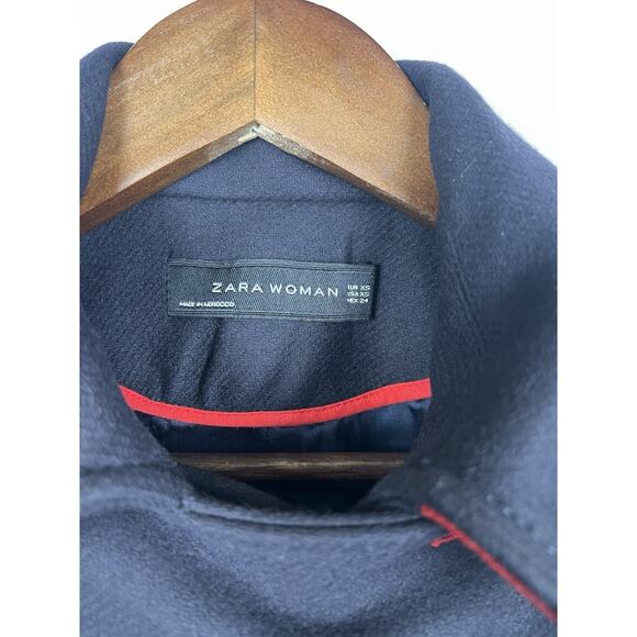 Zara Black Double-Breasted Coat with Red Accents - Picture 11 of 12